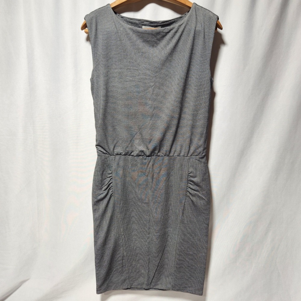 Athleta Westwood Black White Micro-Striped Sleeveless Sheath Dress Ruched Size S
